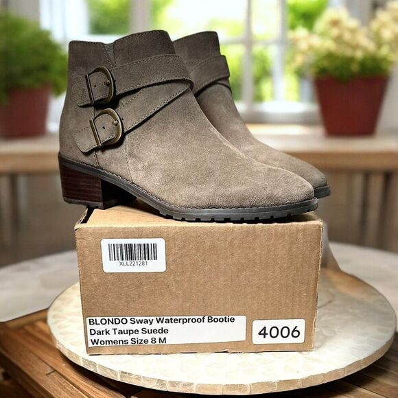 Blondo Sway Waterproof Bootie Women’s 8M Suede Ankle Boots Taupe Fall Chic Trend - Picture 13 of 13
